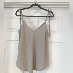 Zara Taupe Tie Shoulder Linen Style Tank
